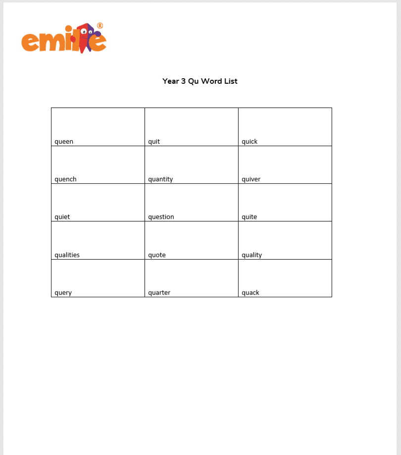 Year 3 Qu Words List.