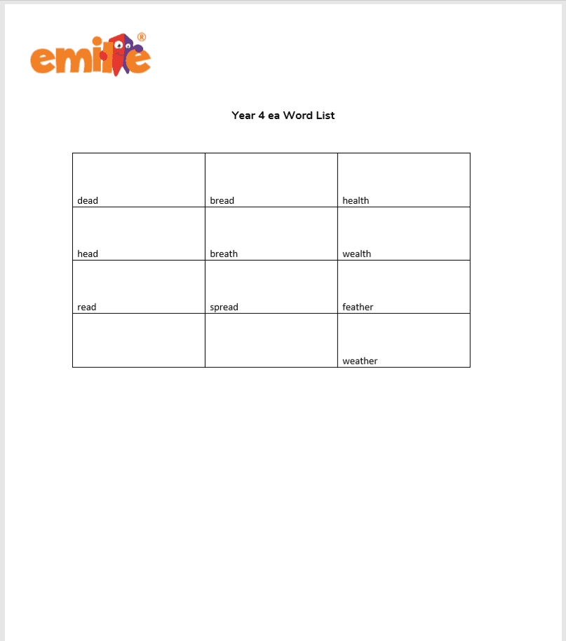 Year 4 ea Word List