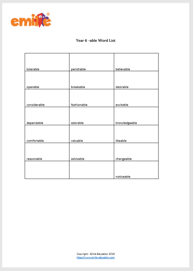 able word list